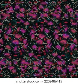 Set of simple floral seamless patterns. Meadow plants, leaves, leaf and small daisy flowers collection. All over print. Botanical collage in modern flat liberty style. Floral silhouettes. Summer motif