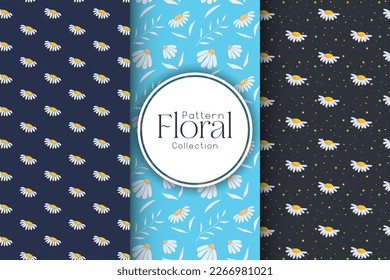 Set of simple floral seamless patterns on a dark background, luxurious patterns with flowers