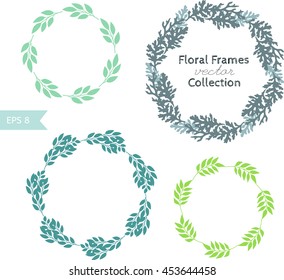 Set with simple floral wreaths. Vector template for web design. Frames for wedding invitation or greeting card