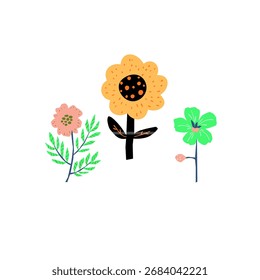 Conjunto de iconos de doodle de flores simples en estilo de ilustración de línea