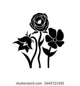 set simple flower doodle silhouette vector illustration