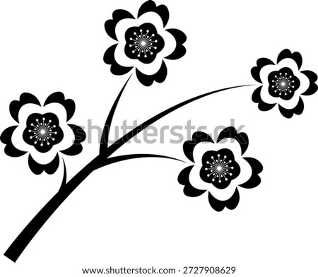 Set of simple flower icon illustration. Apple, cherry, plum, apricot, pear or peach blossoms. Kids cute decor. Hippy groovy daisy flowers set. Retro vintage style, hand drawn decorative elements.