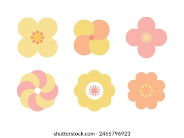 A set of simple flower illustrations of various shapes.