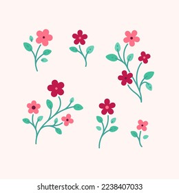 Set of simple flower with leaves. Modern abstract linear compositions.
Floral elements collection. Set of branches with flower.