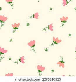 Set of simple flower seamless patterns. daisy, simple abstract flowers, stems and leaves floral collection. all over print 