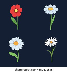 Set of simple flowers. Vector illustration.