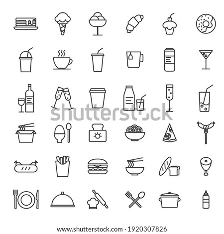 Set of Simple food icon in trendy line style isolated on white background for web apps and mobile concept. Vector Illustration. EPS10