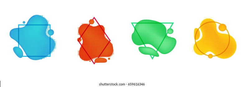 Set of simple form, frames or border in geometric abstract liquid style. Modern trendy background shapes for design banner, poster, cover, flyer, brochure, card. Vector illustration.