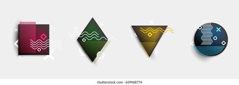 Set of simple form, frames or border in geometric abstract pop art style. Modern trendy background shapes for design banner, poster, cover, flyer, brochure, card. Vector illustration.