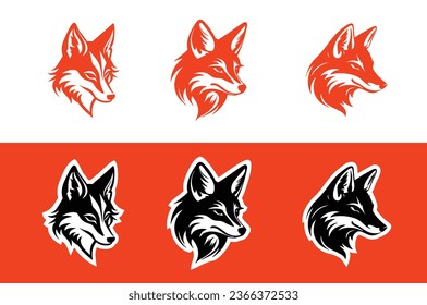Set of Simple Fox Face Silhouette similar to Jackal Coyote Husky Dog Head Logo Design