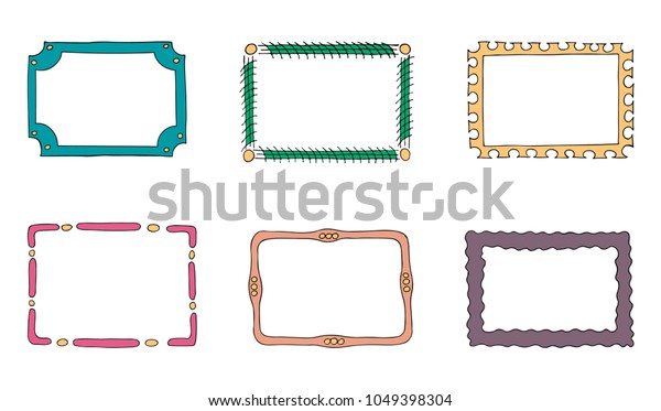 Set\
of simple frames Colour hand drawn doodle\
stylization
