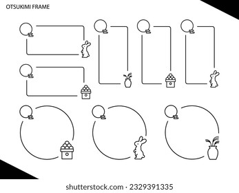 Set of simple frames of moon viewing, square frame and round frame, black line