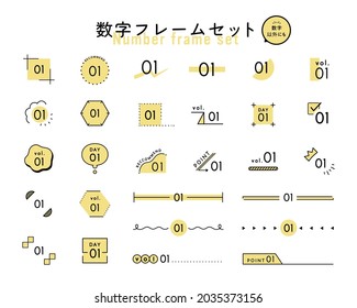 A set of simple frames with numbers.
The title in Japanese with the same meaning as in English and the words "can be used for more than just numbers".