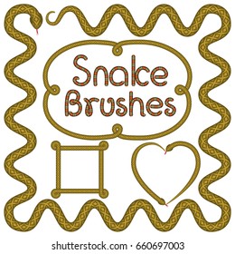 Set of simple frames from snakes on white background for your text. Decorative elements. Brushes included. Vector illustration
