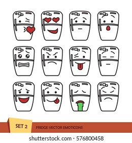 Set of simple fridge emoticons. Isolated vector illustration on white background. Simple outline emoji