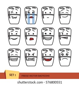 Set of simple fridge emoticons. Isolated vector illustration on white background. Simple outline emoji