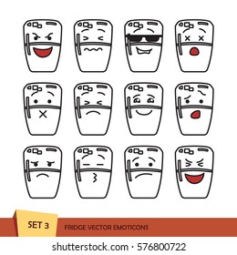 Set of simple fridge emoticons. Isolated vector illustration on white background. Simple outline emoji