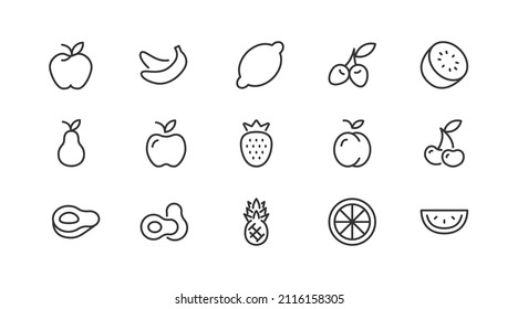 Set of simple fruits  line icons. Outline stroke object. Linear signs pack. Perfect for web apps and mobile.