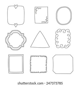 Set of simple funny black frame, drawn by hand, on a white background 