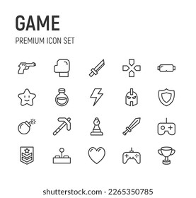 Set of simple game line icons. Outline stroke object. Linear signs pack. Perfect for web apps and mobile.