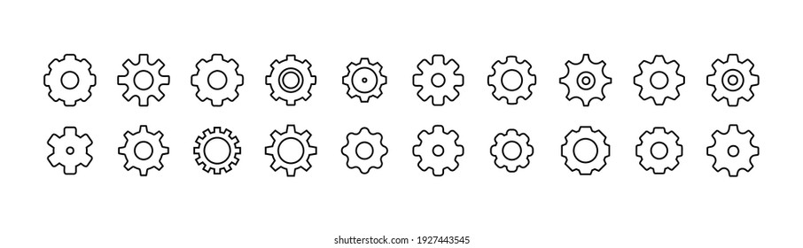 Conjunto de iconos simples de la línea de engranajes. Objeto de trazo de contorno. Envase de signos lineales. Perfecto para aplicaciones web y móviles.