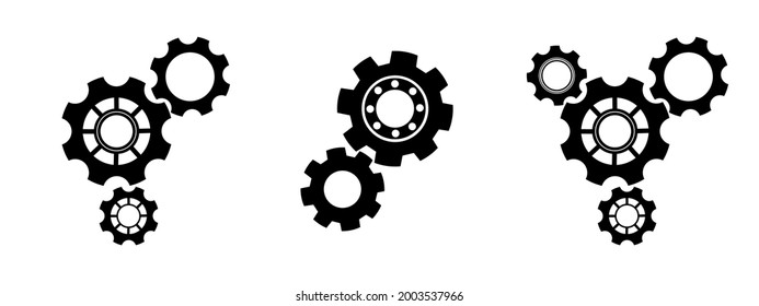 Satz einfacher Zahnräder Symbol.Zahnräder Linie schwarze Symbole.Zahnradgetriebe.Zahnräder einstellen Symbol, Zahnradgruppe, Zahnradgruppe