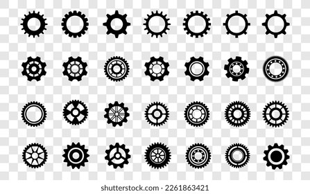 Set of simple gears icon.Gear wheels line black icons .Cogwheel machine gears.	