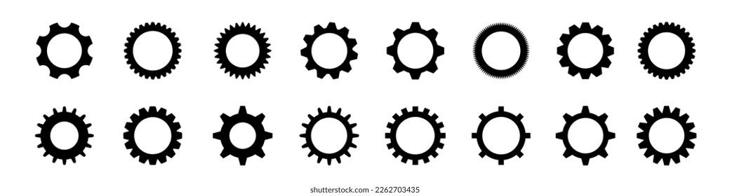 Set of simple gears icon.Gear wheels line black icons .Cogwheel machine gears.
