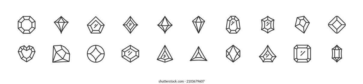 Conjunto de iconos simples de la línea de gemas. Objeto de trazo de contorno. Envase de signos lineales. Perfecto para aplicaciones web y móviles.