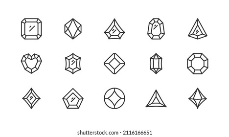 Set of simple gem line icons. Outline stroke object. Linear signs pack. Perfect for web apps and mobile.