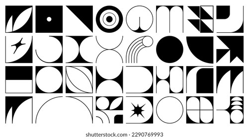 Set of simple geometric abstract thin line icons in a minimalist square shape design. Vector illustration