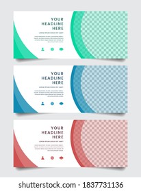 Set of simple geometric banner template in green, blue, and red color