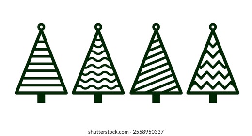 Set of simple geometric Christmas tree earrings, pendant or keychain designs. Jewellery cutting template. Laser cut with leather, wood or metal. Vector stencil