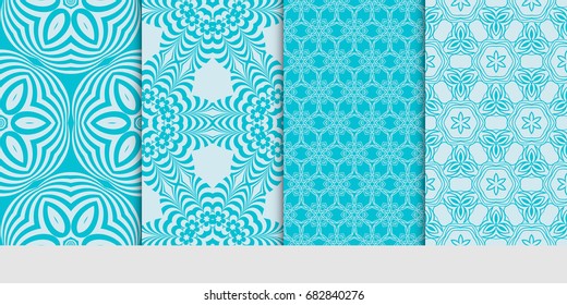 set of simple geometric decorative seamless pattern. vector illustration. for interior design, wallpaper, textiles. blue color