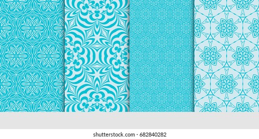 set of simple geometric decorative seamless pattern. vector illustration. for interior design, wallpaper, textiles. blue color