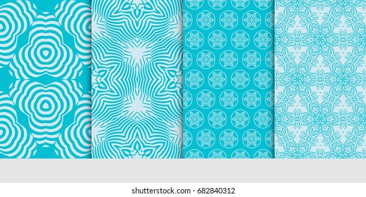 set of simple geometric decorative seamless pattern. vector illustration. for interior design, wallpaper, textiles. blue color