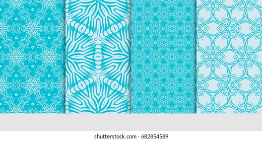 set of simple geometric decorative seamless pattern. vector illustration. for interior design, wallpaper, textiles. blue color