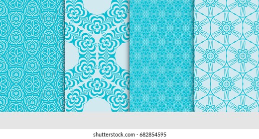 set of simple geometric decorative seamless pattern. vector illustration. for interior design, wallpaper, textiles. blue color
