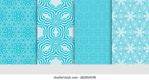 set of simple geometric decorative seamless pattern. vector illustration. for interior design, wallpaper, textiles. blue color