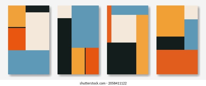 Set of simple geometric design backgrounds in 20s 30s style for posting and printing. Vertical minmalistic backdrops, Bauhaus