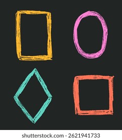 Set of simple geometric frames drawn with crayon textured brush