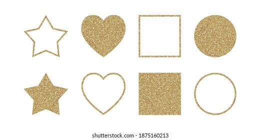 Set of simple geometric golden glitter shapes. Trendy elements for your design. Vector illustration.