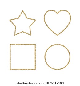 Set of simple geometric golden glitter shapes. Trendy elements for your design. Vector illustration.