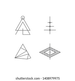 Set of simple geometric linear sacred alchemy, tarot, freemasonry style symbol icon template