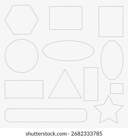 Eine Reihe einfacher geometrischer Formen in Form von Umrissen für Design, Studium und Kreativität. Universelle Elemente für verschiedene Projekte und Ideen.
