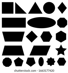 Set of simple geometric shapes including major ones: rectangle, circle, triangle. Icon, vector, sign, symbol.