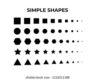 Set of simple geometric shapes including major ones: rectangle, circle, triangle, star, polygon