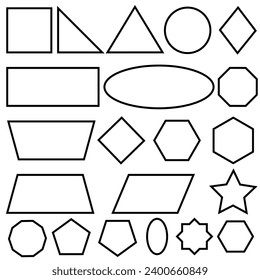 Set of simple geometric shapes including major ones: rectangle, circle, triangle. Icon, vector, sign, symbol.