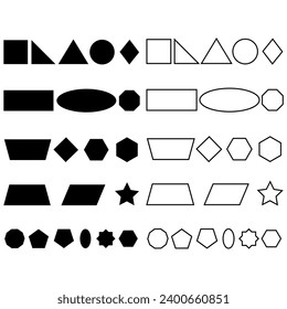 Set of simple geometric shapes including major ones: rectangle, circle, triangle. Icon, vector, sign, symbol.