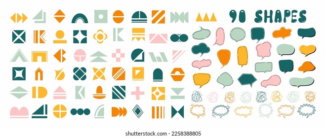 Set of simple geometric shapes. Random icon elements, speech bubbles, and doodles. For creating your own patterns and designs.